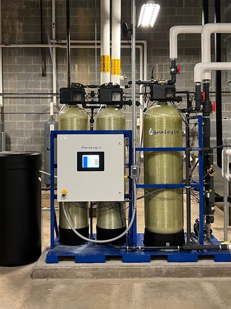 Partial softening skid with duplex softener tanks and controller